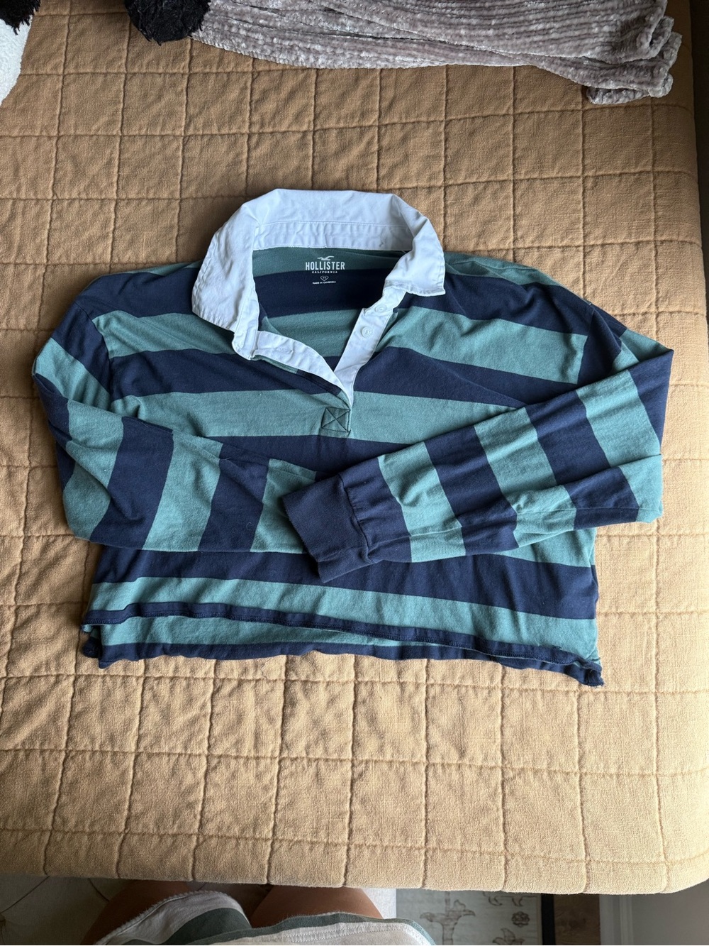 Hollister Women’s Long-Sleeve Rugby Polo - Navy & Teal